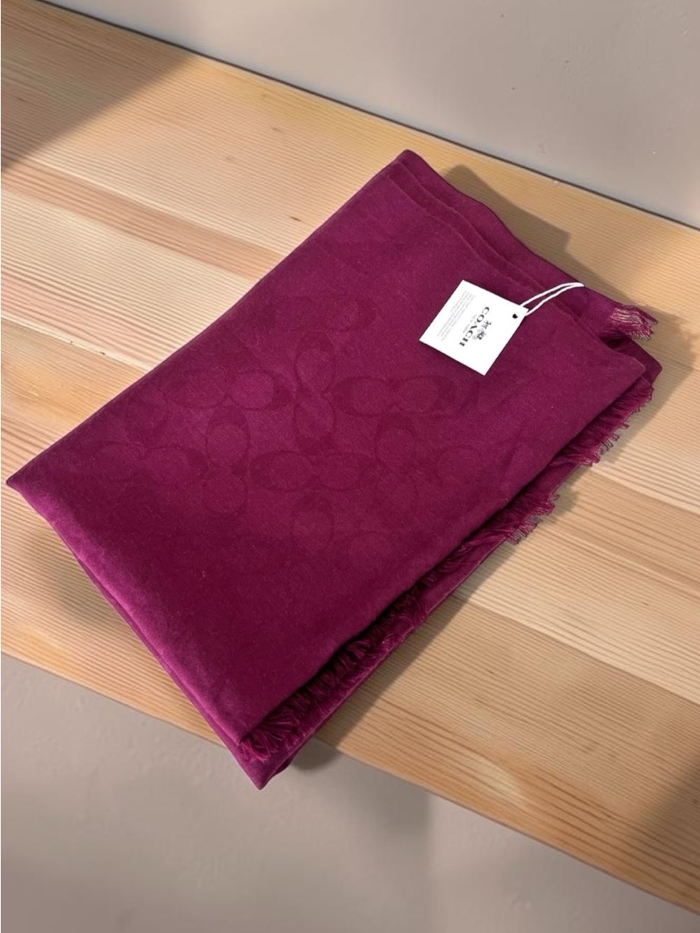 Coach BIAS Signature Jacquard Wrap in Deep Raspberry - Picture 7 of 9